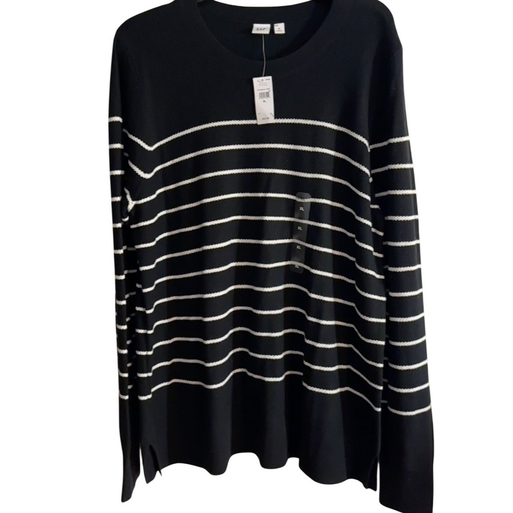 GAP Womens Black White Striped Long Sleeve Sweater Pullover Top‎ XL NEW w/ Tag